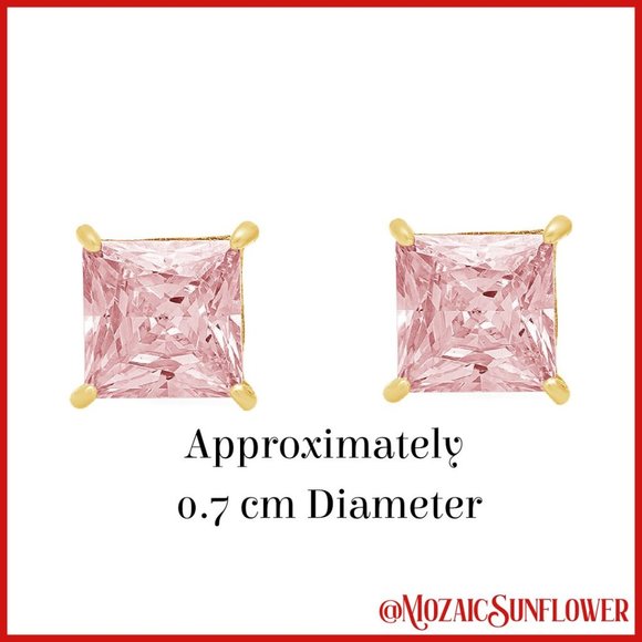 IVY SPRAKLE & STONE Jewelry - Gold & Stainless Steel AAAA+ 7cm Pink Princess Cut Screw Post Earrings
